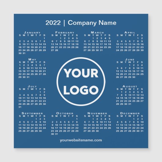 2022 Kalender Bedrijf Logo op Blue Magnet (Voorkant)