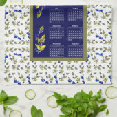 2022 Kalender Blauwbessen Stemmed Leaves Border Theedoek (Gevouwen)