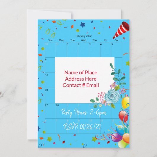 2022 Kalender Februari Gelukkige Verjaardag Uitnod Kaart (Achterkant)