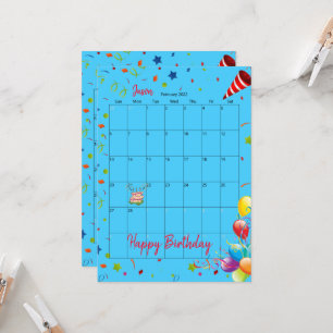 2022 Kalender Februari Gelukkige Verjaardag Uitnod Kaart