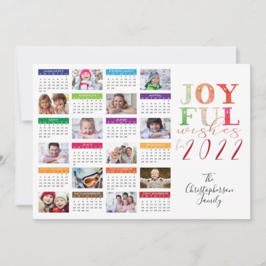 2022 Kalender JOYFUL WISHES Fotocollage Feestdagenkaart (Voorkant)