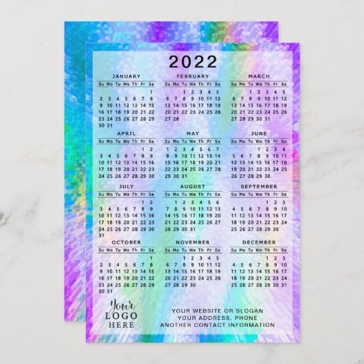 2022 Kalender kleurrijke Iridescent Holographic Programmakaart (Voorkant / Achterkant)