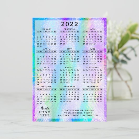 2022 Kalender kleurrijke Iridescent Holographic Programmakaart (Staand voorkant)