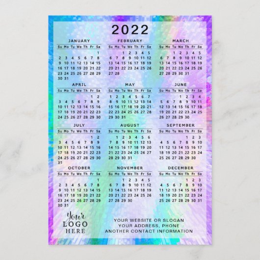 2022 Kalender kleurrijke Iridescent Holographic Programmakaart (Voorkant)