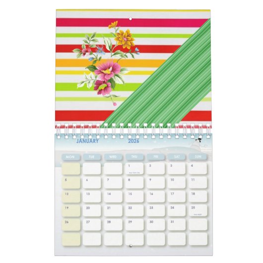 2022 Kalender Kleurrijke Strepen Opossum Bloemen (Jan 2026)