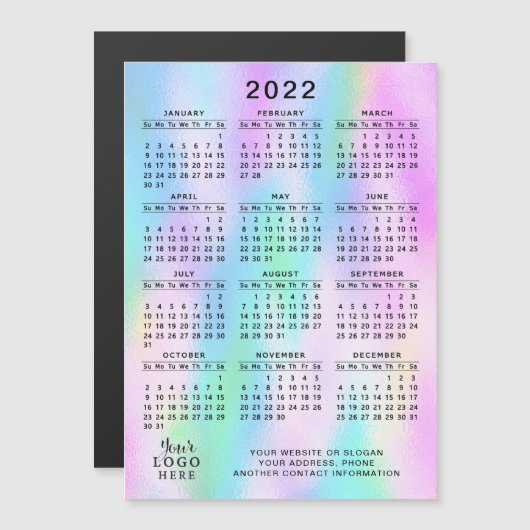 2022 Kalender Magnet Faux Holographic Girly (Voorkant / Achterkant)