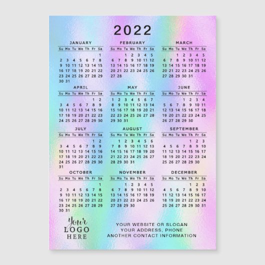 2022 Kalender Magnet Faux Holographic Girly (Voorkant)