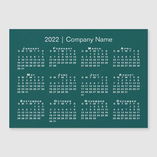 2022 Kalender met Blauwe Groene Magnet van de Naam (Voorkant)