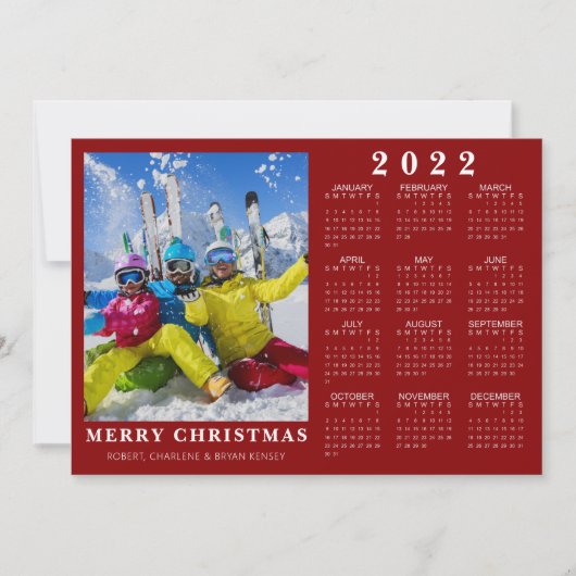 2022 Kalender Minimalis MERRY CHRISTMAS Foto Rood Feestdagenkaart (Voorkant)
