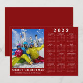 2022 Kalender Minimalis MERRY CHRISTMAS Foto Rood Feestdagenkaart (Voorkant / Achterkant)