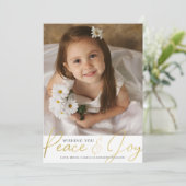 2022 Kalender PEACE EN JOY Gold Script Photo Holi Feestdagenkaart (Staand voorkant)