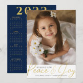 2022 Kalender PEACE EN JOY Gold Script Photo Holi Feestdagenkaart (Voorkant / Achterkant)
