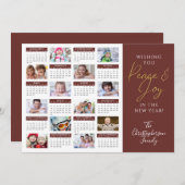 2022 Kalender Script PEACE EN JOY Photo Collage Feestdagenkaart (Voorkant / Achterkant)