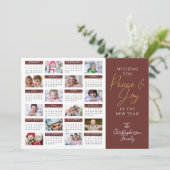 2022 Kalender Script PEACE EN JOY Photo Collage Feestdagenkaart (Staand voorkant)