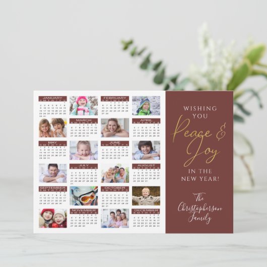 2022 Kalender Script PEACE EN JOY Photo Collage Feestdagenkaart (Staand voorkant)