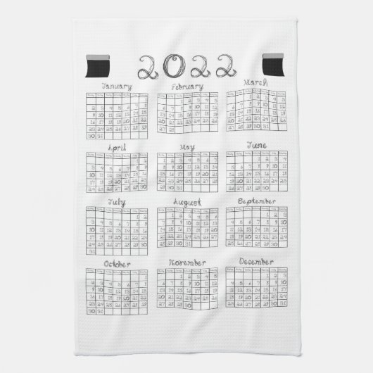 2022 Kalender Zwart Stof Lettertype Kunst Textiel Theedoek (Verticaal)