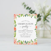 2022 Koraal Peach Floral Greenery Afstuderen Invit Briefkaart (Staand voorkant)