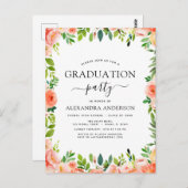 2022 Koraal Peach Floral Greenery Afstuderen Invit Briefkaart (Voorkant / Achterkant)