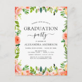 2022 Koraal Peach Floral Greenery Afstuderen Invit Briefkaart (Voorkant)