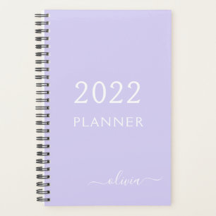2022 Lavender Paars Girly Script Monogram naam Planner