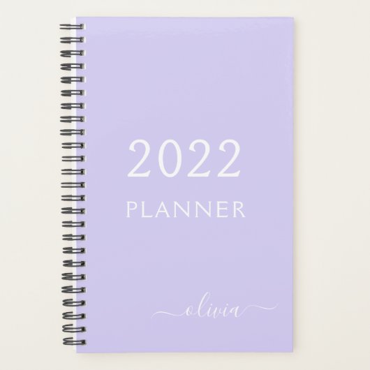 2022 Lavender Paars Girly Script Monogram naam Planner (Voorkant)