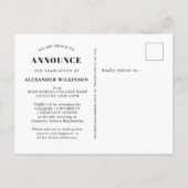 2022 maakte hij het moderne Afstuderen voor kallig Aankondigingskaart (Achterkant)