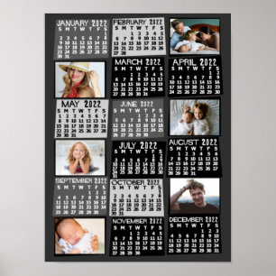 2022 Maandelijkse kalender Foto Collage Mod Black Poster