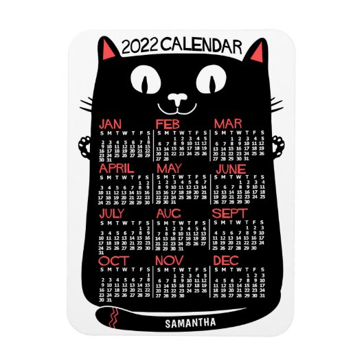 2022 Maandelijkse kalender uit de midden-eeuwse zw Magneet (Verticaal)