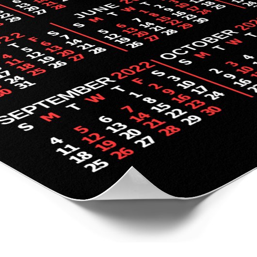 2022 Maandelijkse kalender - zwart - Aangepast 3 f Poster (Hoek)