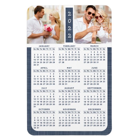 2022 Magnetic Fridge Calendar Foto Blue Modern Magneet (Verticaal)