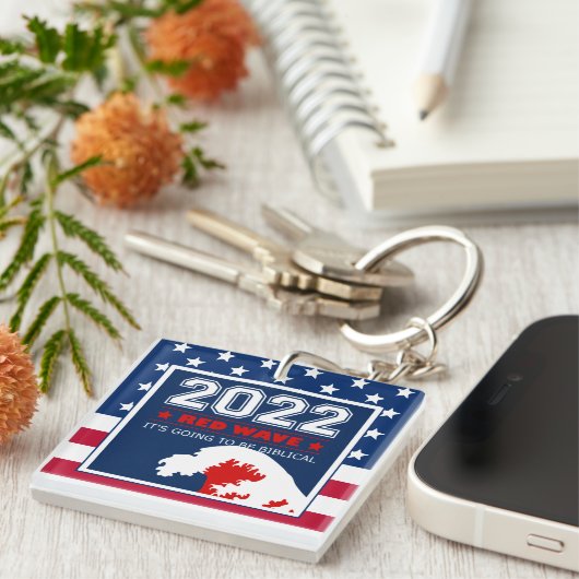 2022 Midterm Elections RED WAVE US Flag Sleutelhanger (Voorkant Rechts)