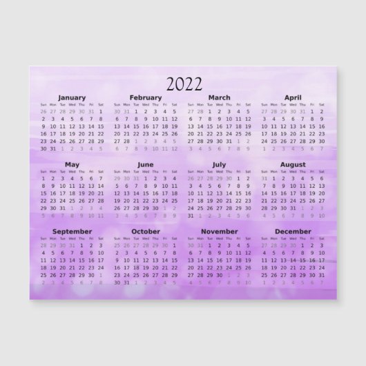 2022 Mini Kalender Magnetische Ombre Paars Uitnodiging (Voorkant)