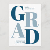 2022 Modern Blue Trendy Typography Guy Afstuderen Uitnodiging Briefkaart (Voorkant)