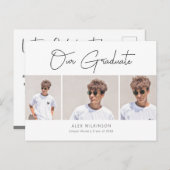 2022 Modern minimalistisch script 3 Foto Afstudere Uitnodiging Briefkaart (Voorkant / Achterkant)