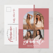 2022 Modern Script Roos Roze Arch 4 Foto Afstudeer Aankondigingskaart (Voorkant / Achterkant)