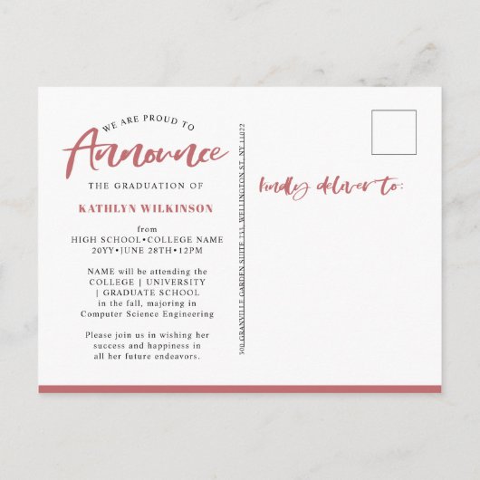 2022 Modern Script Roos Roze Arch 4 Foto Afstudeer Aankondigingskaart (Achterkant)