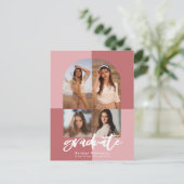 2022 Modern Script Roos Roze Arch 4 Foto Afstudeer Aankondigingskaart (Staand voorkant)