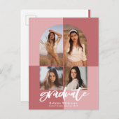 2022 Moderne Roos Roze Arch Multi Photo Afstudeerd Uitnodiging Briefkaart (Voorkant / Achterkant)