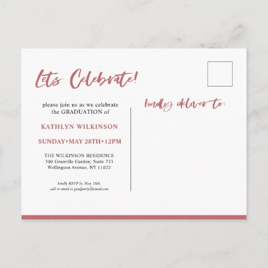 2022 Moderne Roos Roze Arch Multi Photo Afstudeerd Uitnodiging Briefkaart (Achterkant)