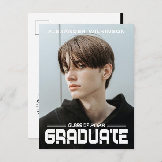 2022 Moderne, zwarte witte Afstudeerder van het Ma Aankondigingskaart (Voorkant / Achterkant)