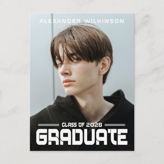 2022 Moderne, zwarte witte Afstudeerder van het Ma Aankondigingskaart (Voorkant)