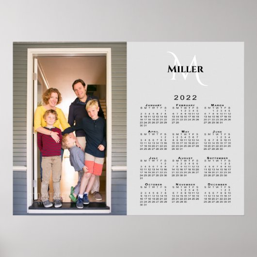 2022 Naam aangepast fotomonogram kalender op grijs Poster (Voorkant)