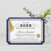 2022 Navy Blue Diploma Gold Tassel Afstuderen IV Kaart (Staand voorkant)