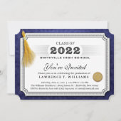 2022 Navy Blue Diploma Gold Tassel Afstuderen IV Kaart (Voorkant)