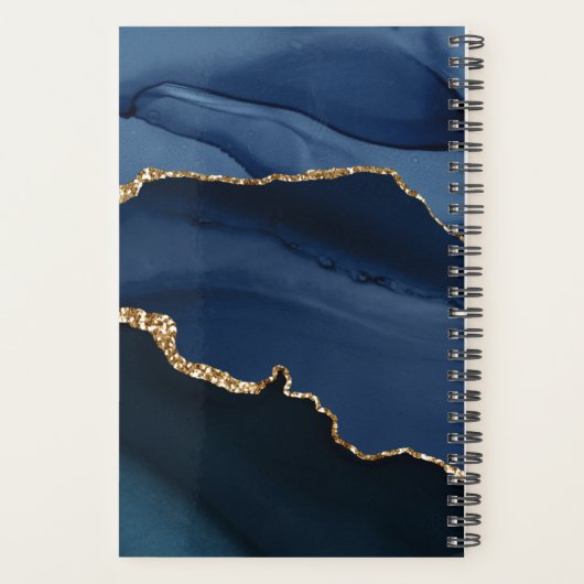 2022 Navy Blue Gold Agate Geode Script Monogram Planner (Achterkant)