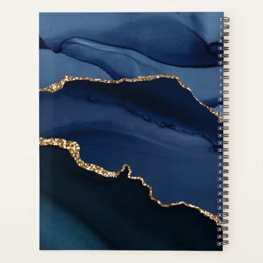 2022 Navy Blue Gold Agate Geode Script Monogram Planner (Achterkant)