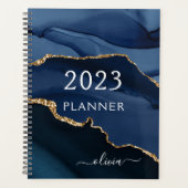 2022 Navy Blue Gold Agate Geode Script Monogram Planner (Voorkant)