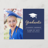 2022 Navy Blue Gold Photo Afstuderen Briefkaart (Voorkant)