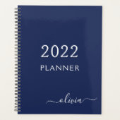 2022 Navyblauw Witte Meisjesachtige Script Monogra Planner (Voorkant)