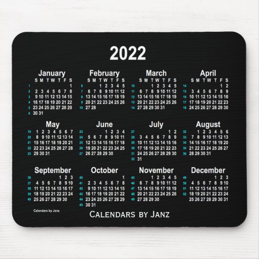 2022 Neon White 52 weken agenda van Janz Muismat (Voorkant)